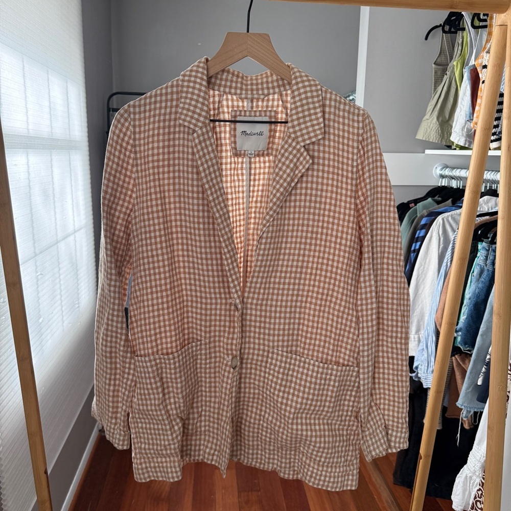 Madewell linen Dorset Blazer in Gingham check - Picture 2 of 9
